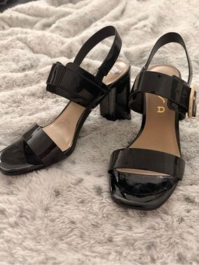 Black Patent Block Heel Sandals - Women's Dress Heels